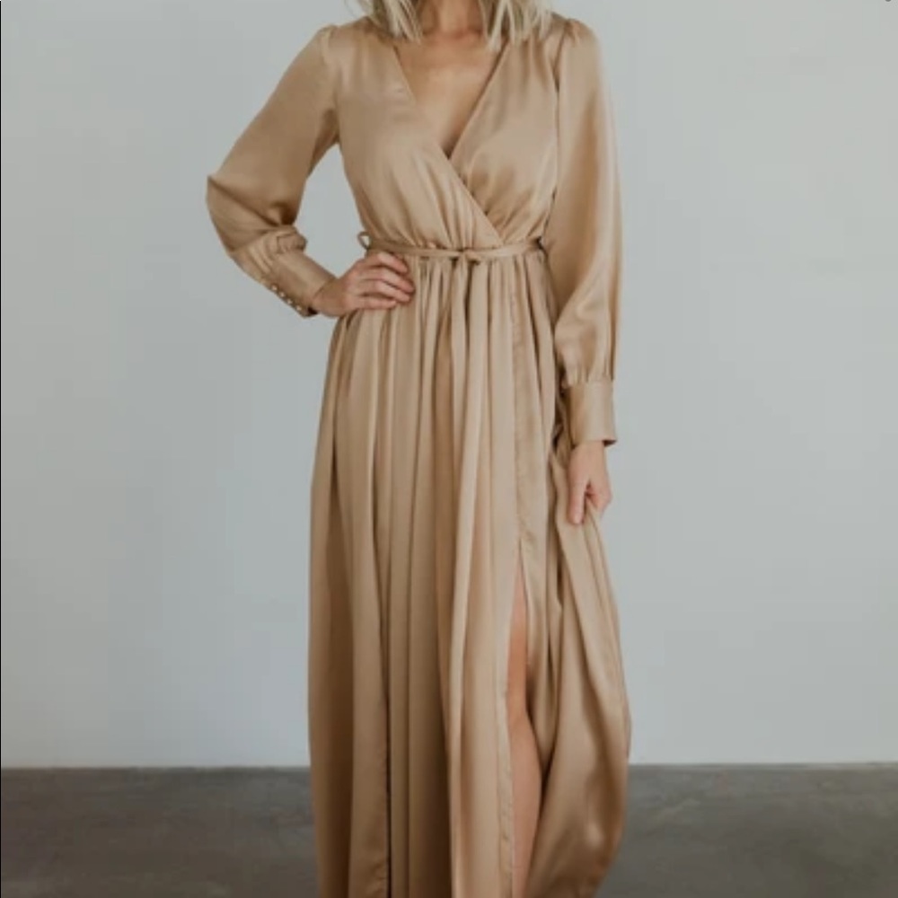 Baltic born Jenna gold satin maxi dress